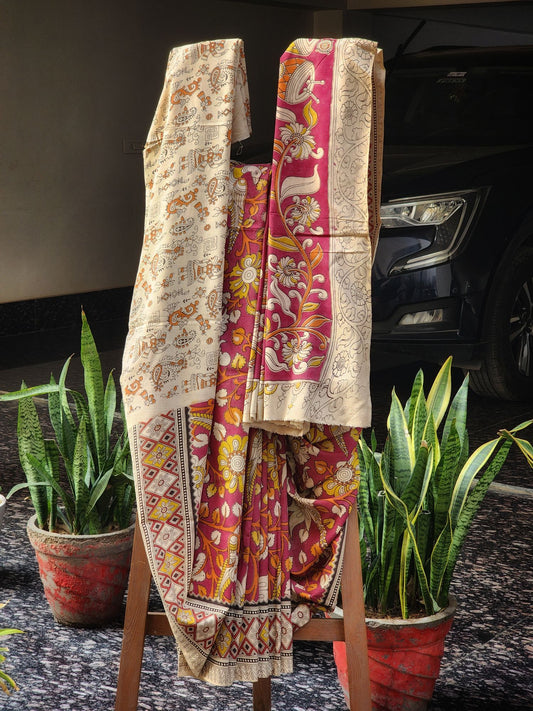 Pink Kalamkari Cotton Saree