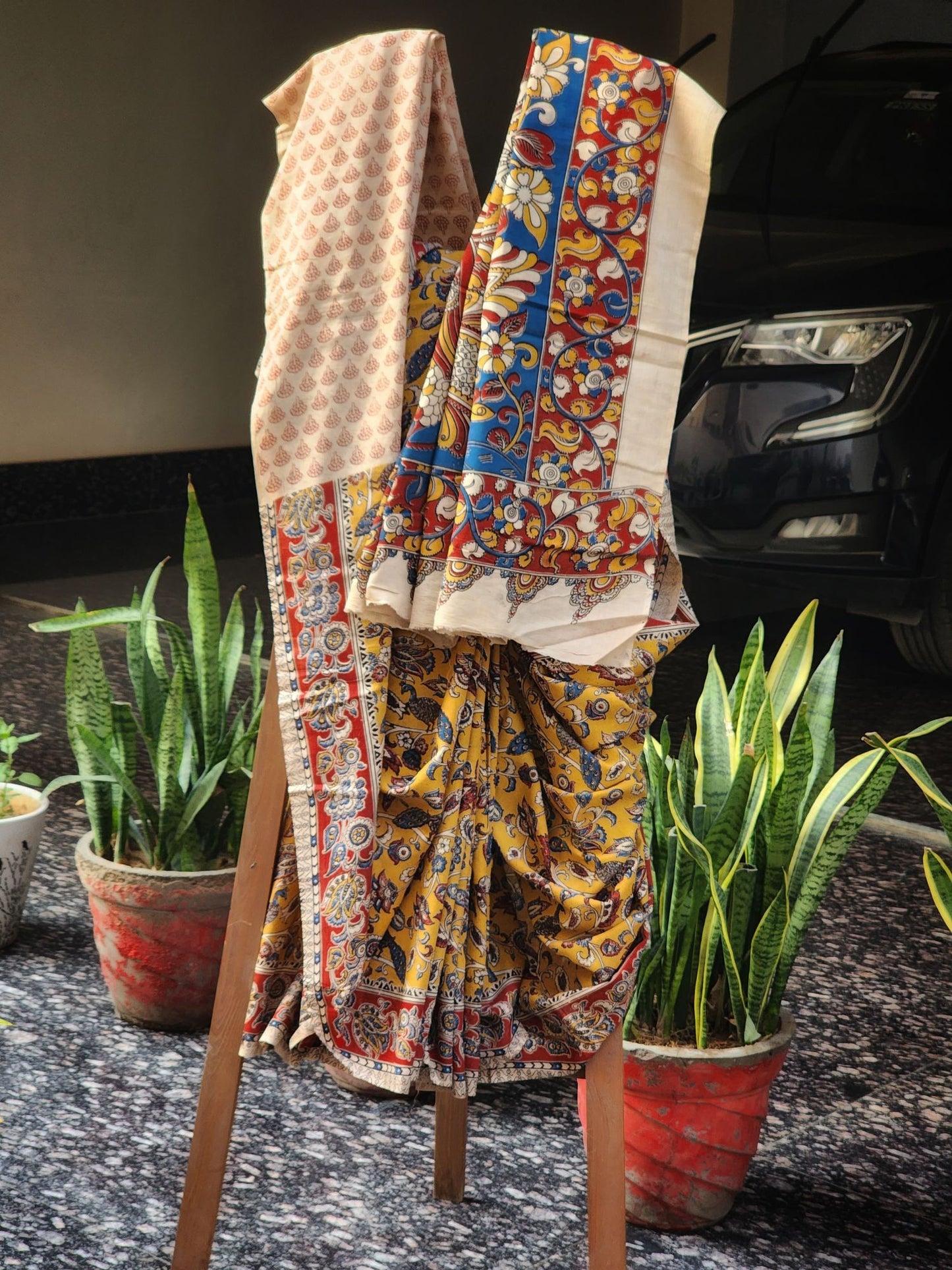 Dull Mustard Kalamkari Cotton Saree