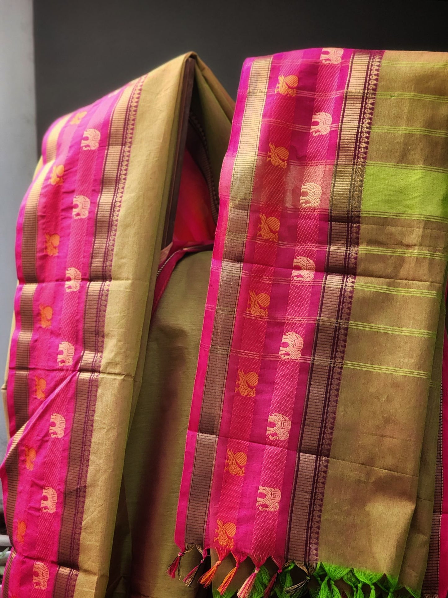 Green Kanchi cotton saree