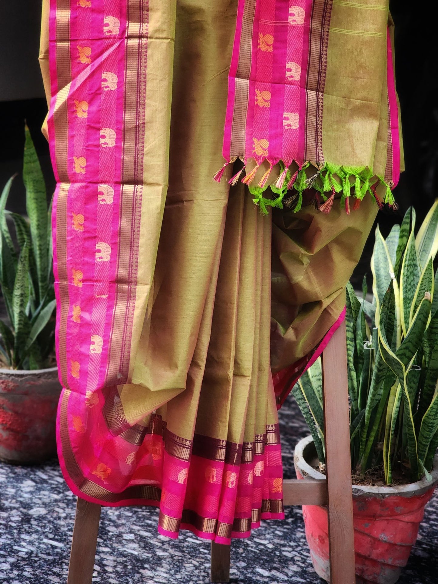 Green Kanchi cotton saree