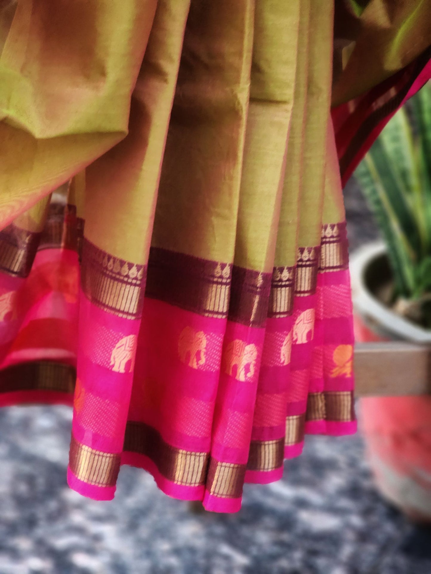 Green Kanchi cotton saree