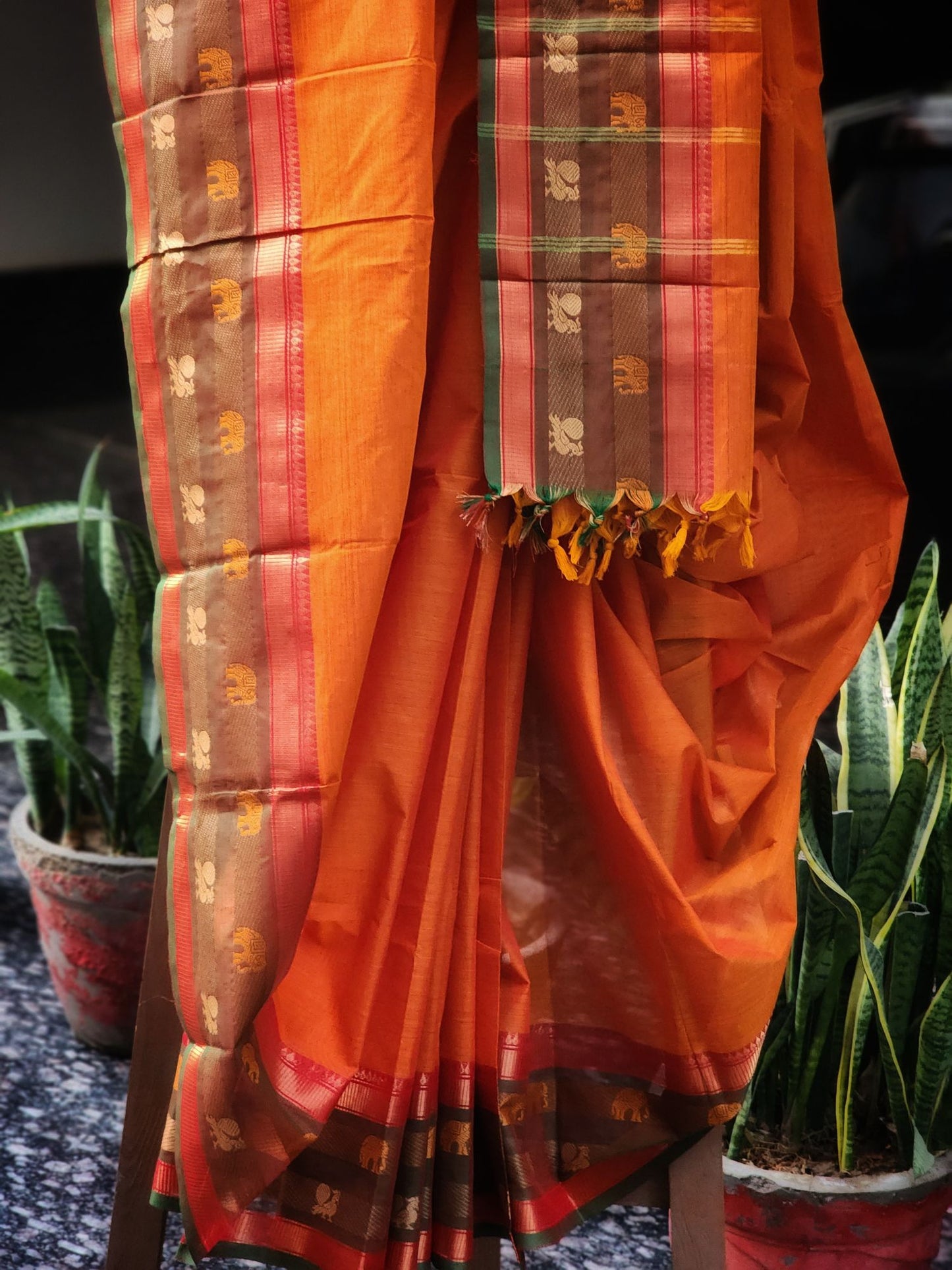 Orange Kanchi cotton saree