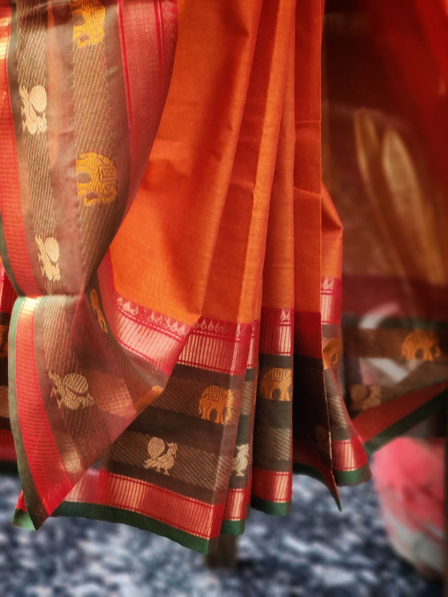 Orange Kanchi cotton saree