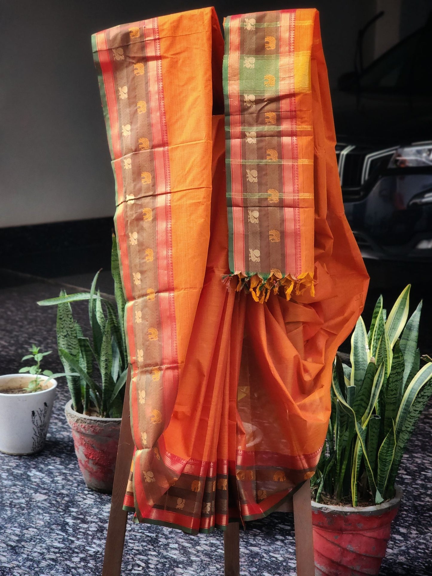 Orange Kanchi cotton saree