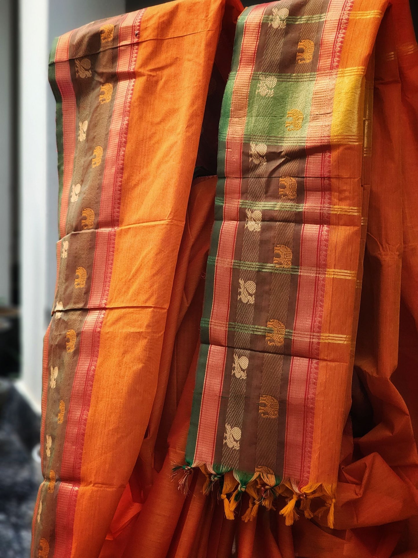 Orange Kanchi cotton saree