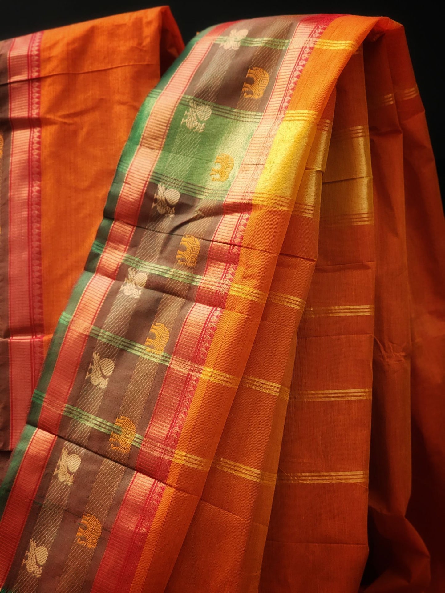 Orange Kanchi cotton saree