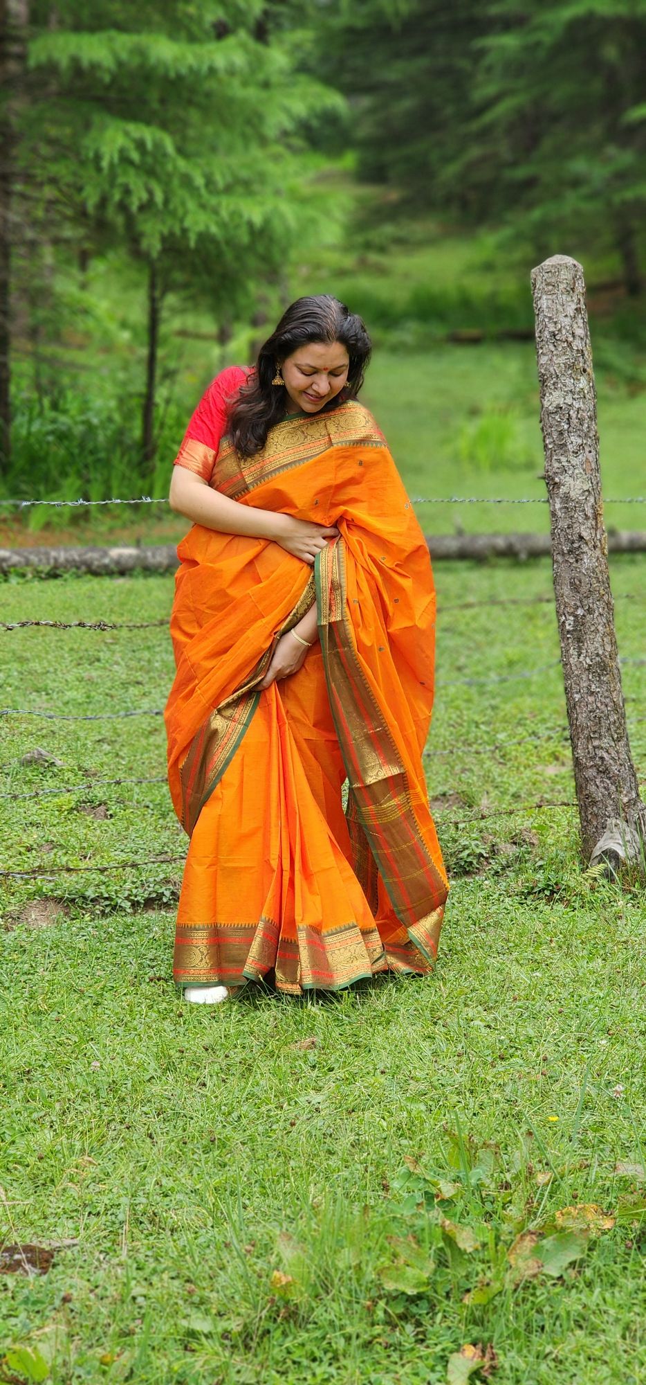 Orange Kanchi cotton saree