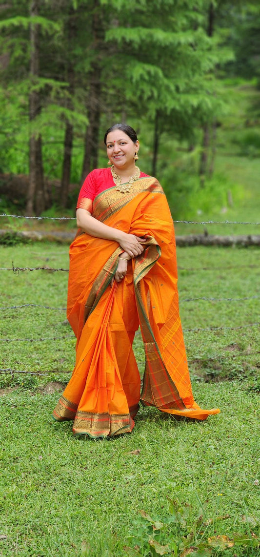 Orange Kanchi cotton saree