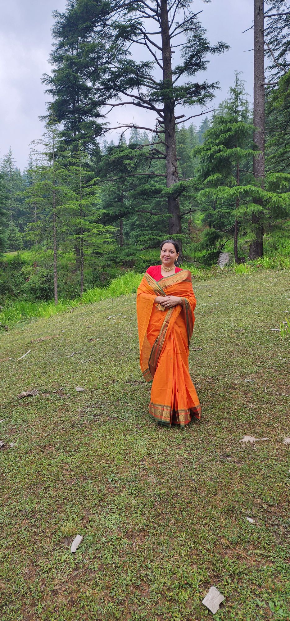 Orange Kanchi cotton saree