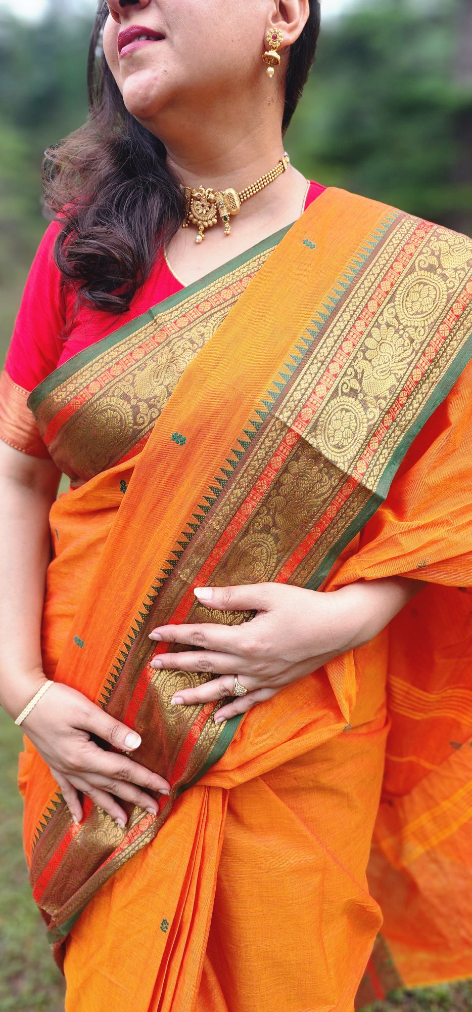 Orange Kanchi cotton saree