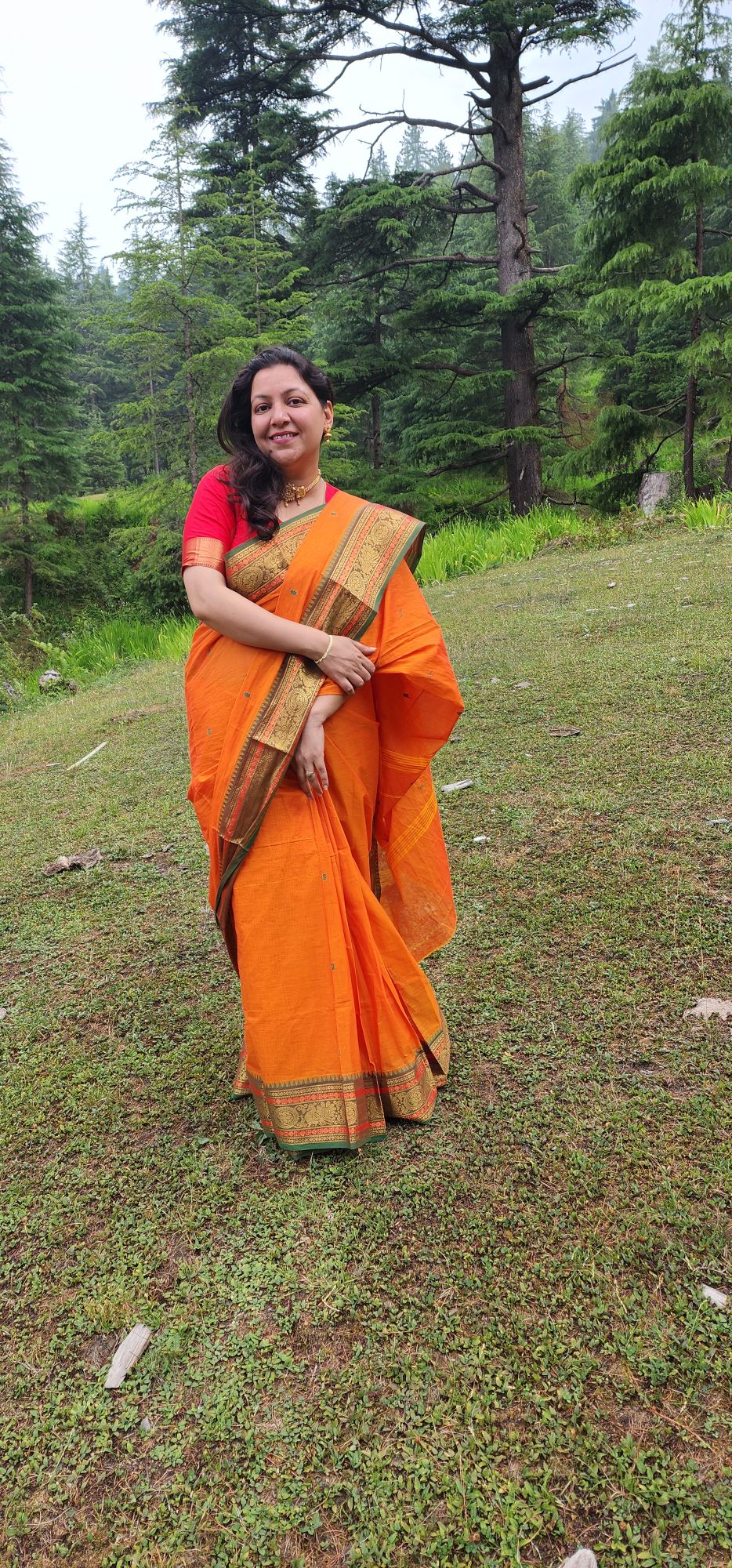 Orange Kanchi cotton saree