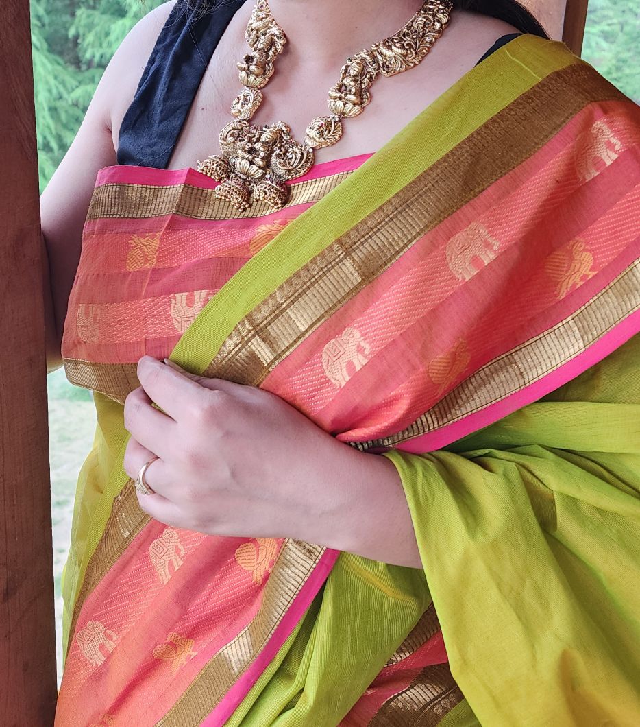 Green Kanchi cotton saree