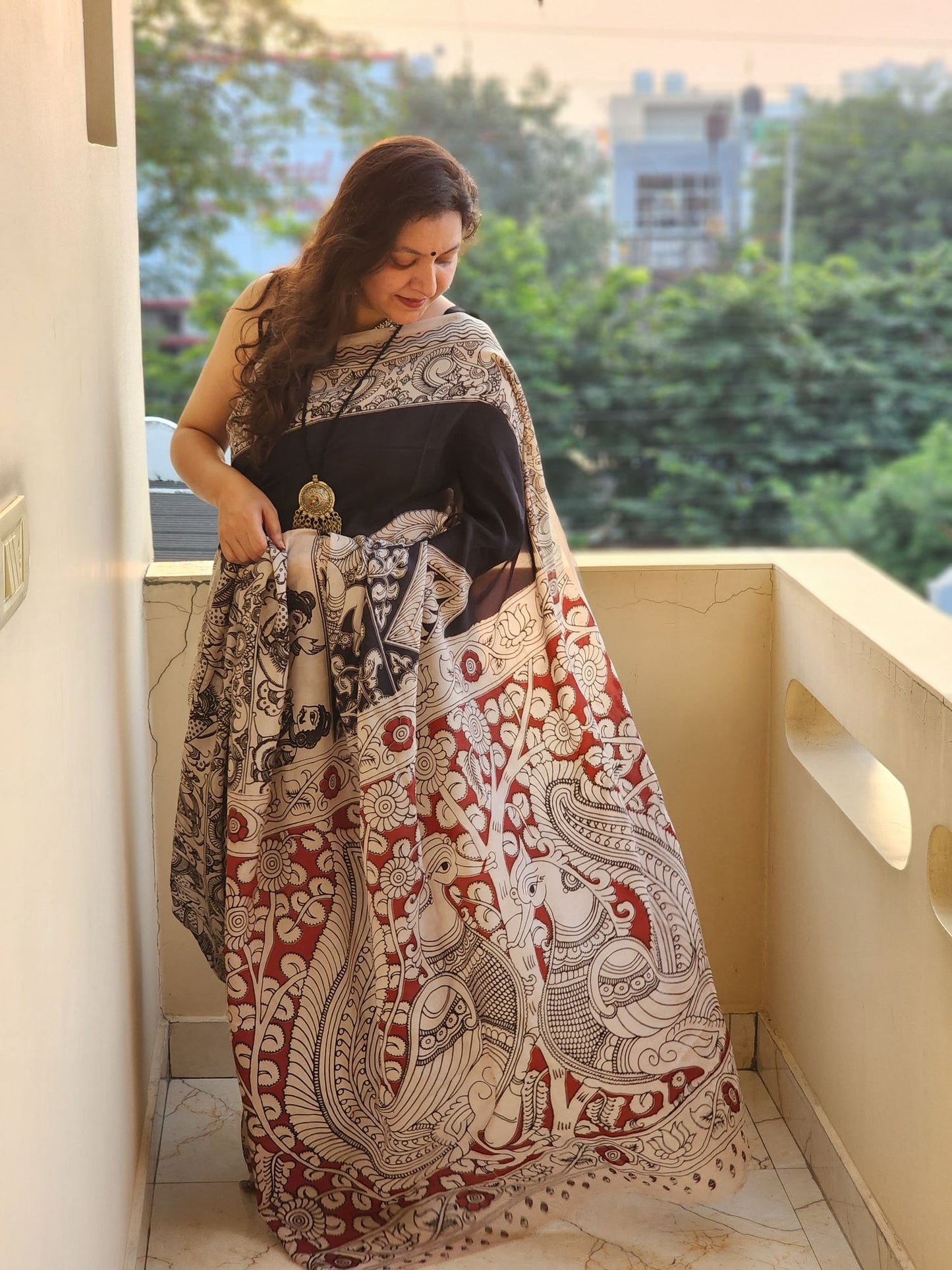 Black Kalamkari Silk Saree