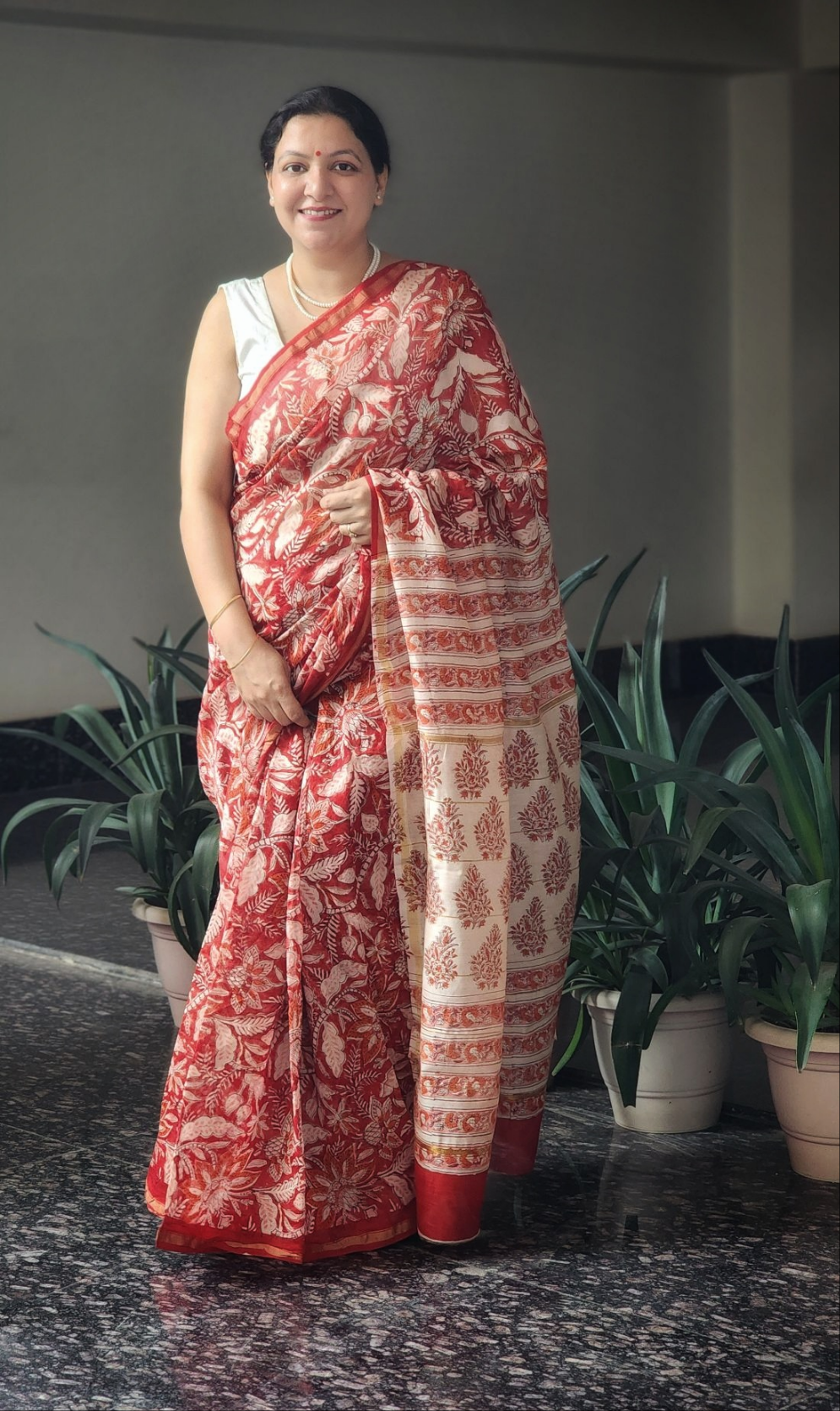 Red chanderi silk saree