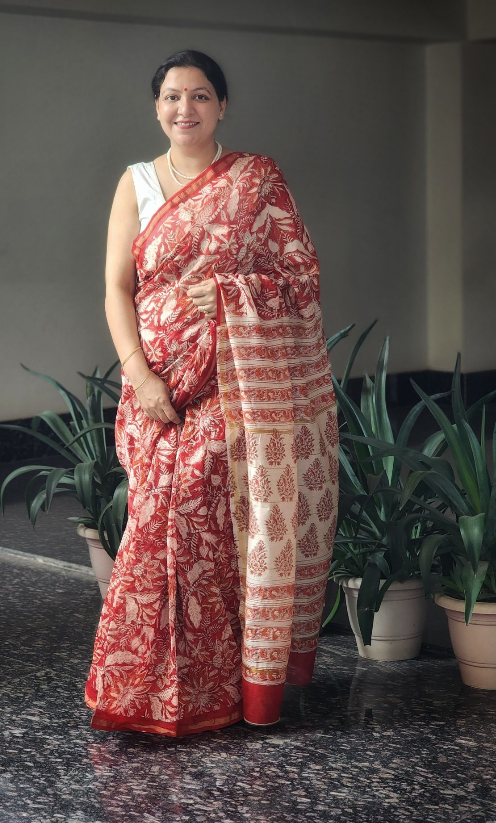 Red chanderi silk saree